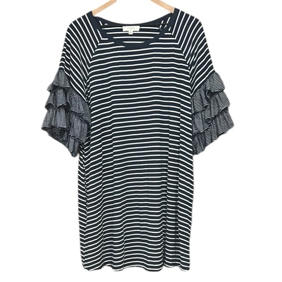 Umgee Shift Dress with Ruffle Sleeves & Pockets Navy White Stripes Size XL - Picture 1 of 12